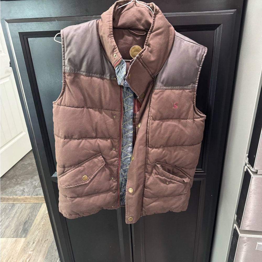 Brown Puffer Vest with denim Accents